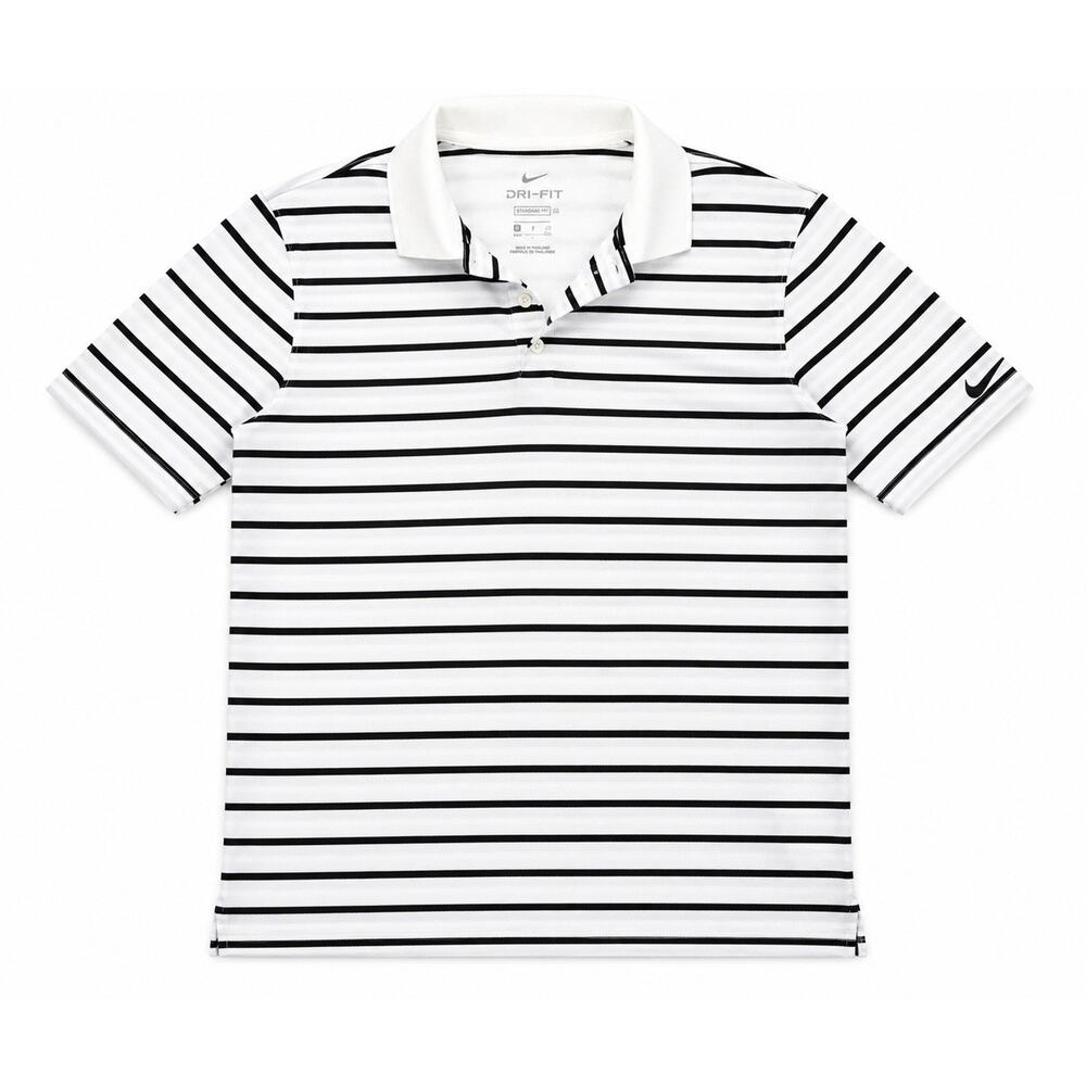 Men’s Nike Dri-FIT White Black Striped Golf Polo Shirt Size Small